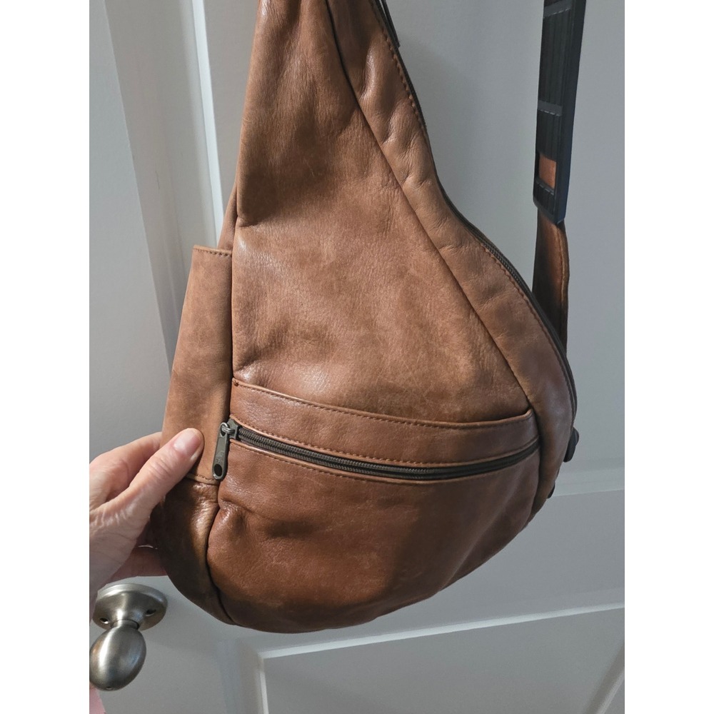 AmeriBag Healthy Back Bag Brown Leather Ergonomic Sling Crossbody Medium - Picture 6 of 9